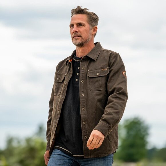 Mens Tobacco Whitetails Flannel Lined Shirt Jacket Waxed Cotton Water Resis - Picture 7 of 7